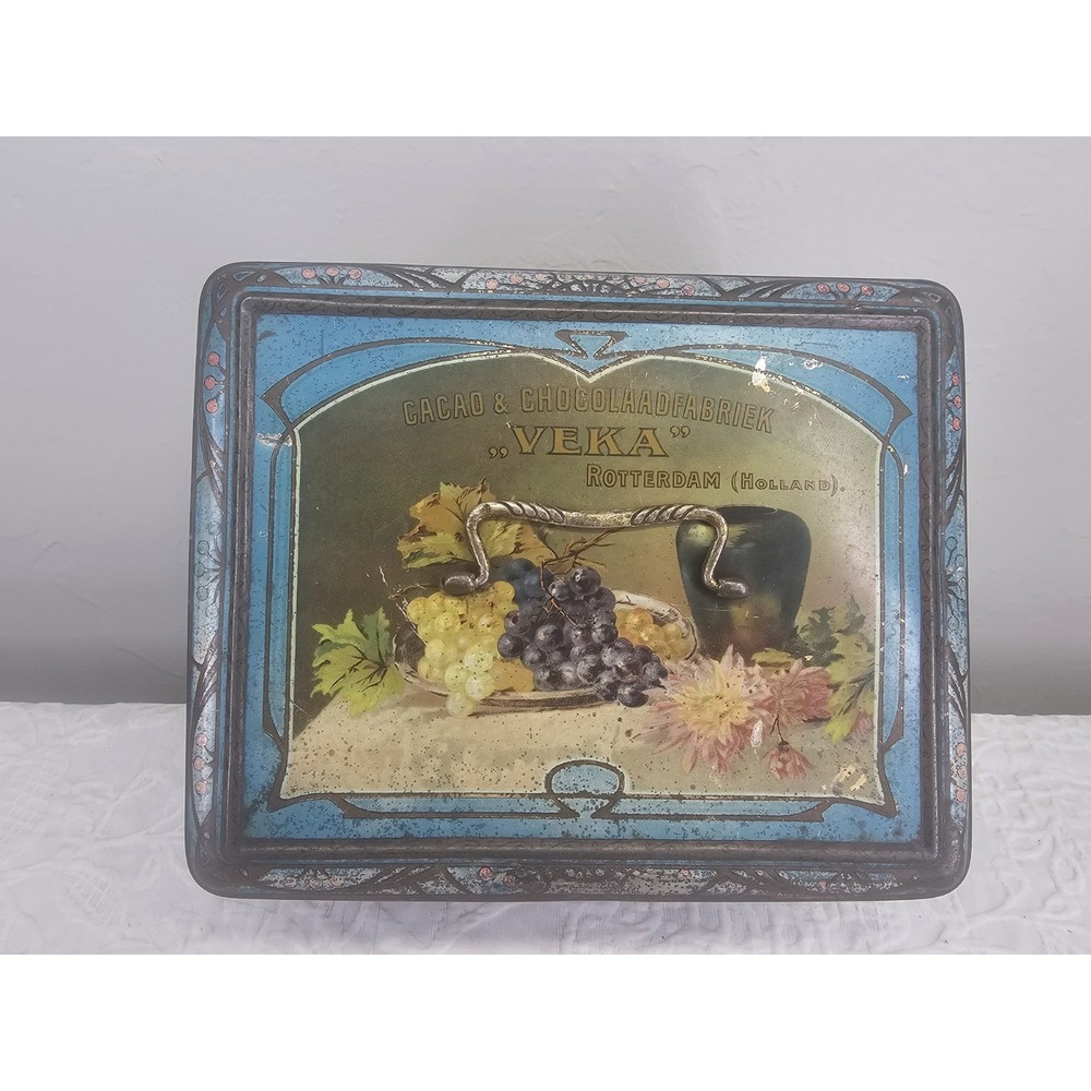 Rare Antique Veka  Chocolade‎ und Cacao Store  Cocoa Tin 1900s floral - Picture 3 of 12